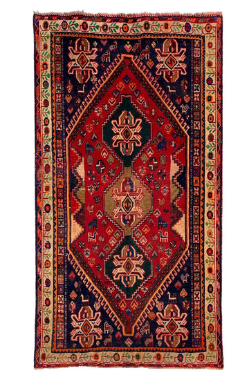 Red Animal Motif Vintage Turkish Hand-Knotted Wool Rug