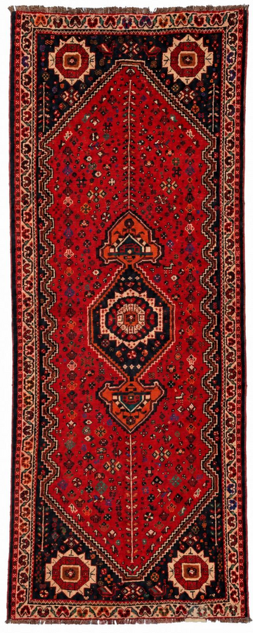 4x10 Red Floral Geometric Medallion Vintage Turkish Hand-Knotted Wool Rug
