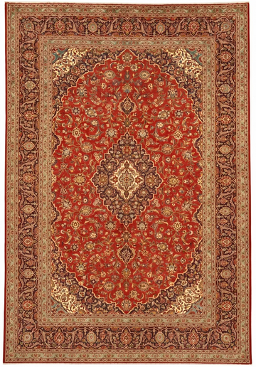 10x14 Red Floral Medallion Vintage Kashan Hand-Knotted Wool Rug – Collector’s Piece