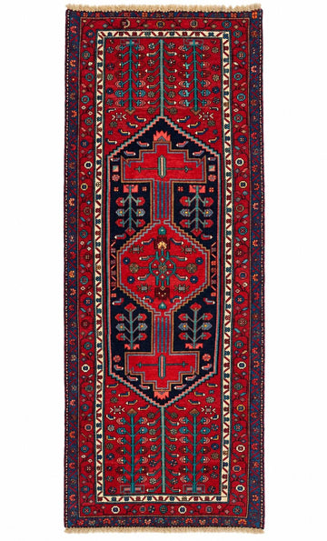 Red Floral Vintage Turkish Hand-Knotted Wool Rug