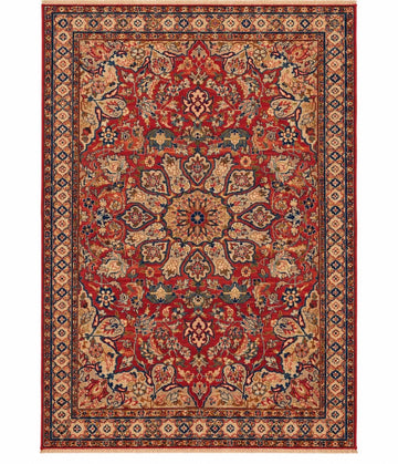 Red Floral Medallion Vintage Turkish Hand-Knotted Wool Rug