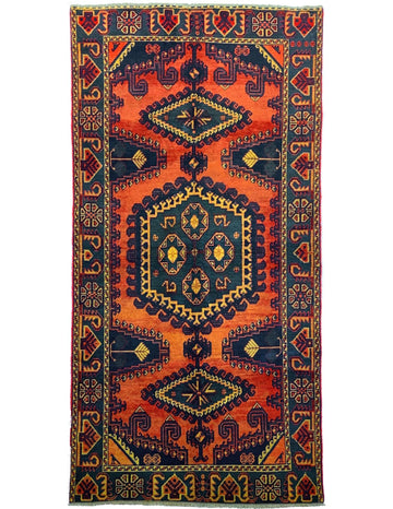 Terracotta Geometric Medallion Vintage Turkish Hand-Knotted Wool Rug