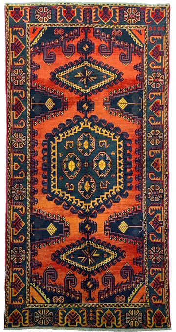 4x6 Terracotta Geometric Medallion Vintage Turkish Hand-Knotted Wool Rug