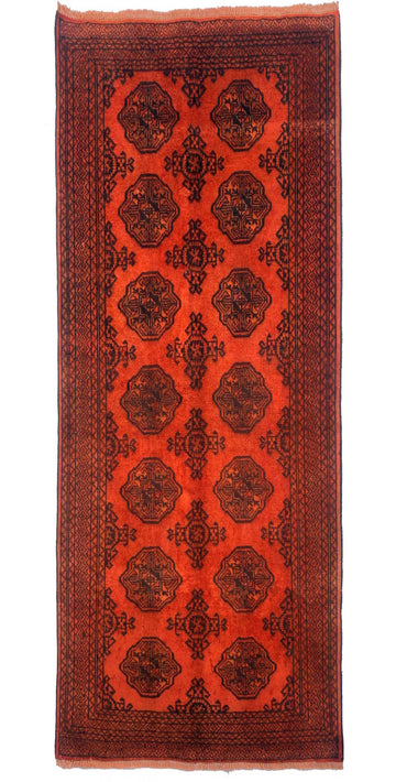 Red Geometric Vintage Turkish Hand-Knotted Wool Rug