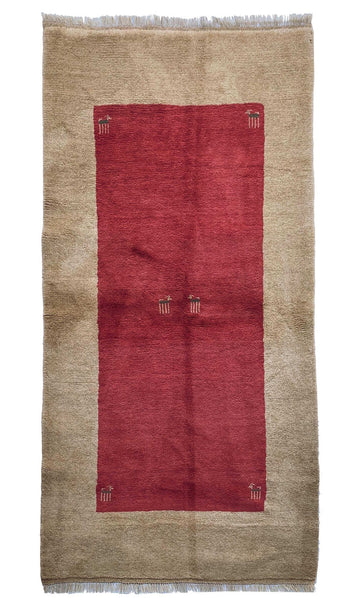 Red Minimalist Animal Motif Vintage Turkish Hand-Knotted Wool Rug