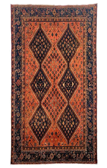 Terracotta Geometric Vintage Turkish Hand-Knotted Wool Rug