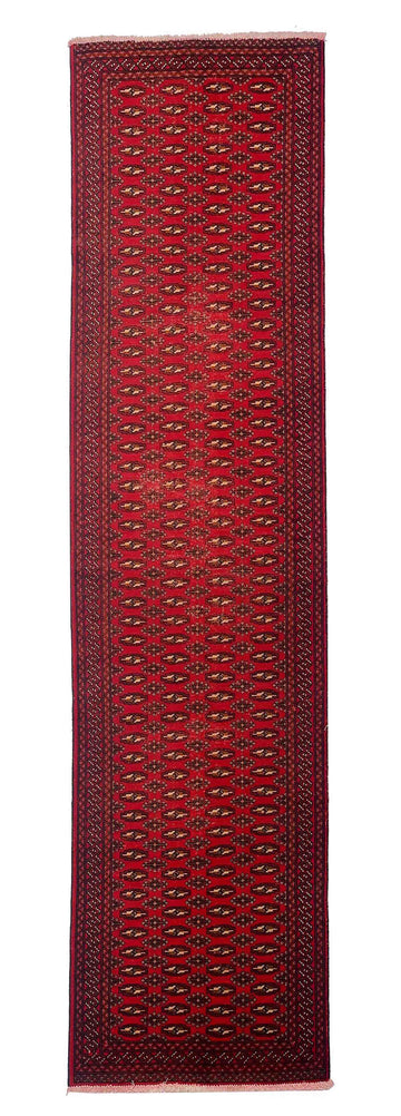 Red Repeating Geometric Gul Vintage Turkish Hand-Knotted Wool Rug