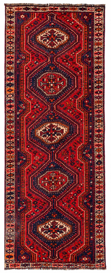 4x10 Red Repeating Floral Medallion Vintage Turkish Hand-Knotted Wool Rug
