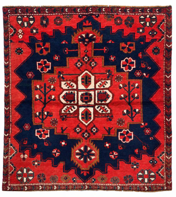 6x6 Red Central Medallion Vintage Turkish Hand-Knotted Wool Rug