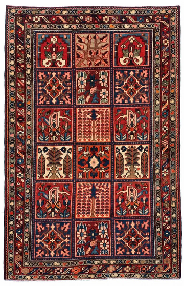 4x6 Red Garden Panel Vintage Turkish Hand-Knotted Wool Rug