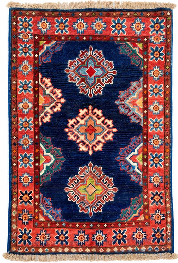 2x3 Navy Blue Medallion Chobi Hand-Knotted Afghan Wool Rug