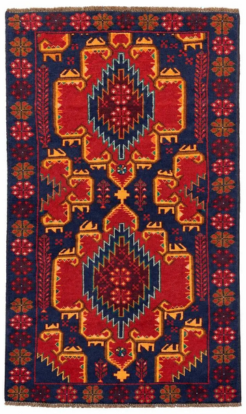 4x7 Navy Animal Motif Vintage Baluch Hand-Knotted Wool Rug