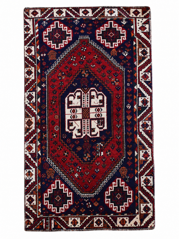 3X6 Handmade Vintage Turkish Runner Rug – Navy Geometric Medallion