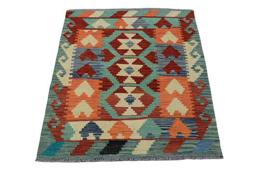 3X5 Turkish Vintage Kilim Rug | Handmade Wool Area Rug | Handwoven Artistic Carpet for Living Room, Bedroom, Kitchen (3.48 x 4.66 ft)