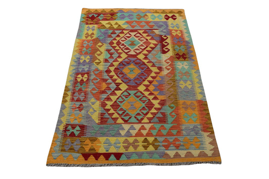 3X5 Turkish Vintage Kilim Rug | Handmade Wool Area Rug | Handwoven Artistic Carpet for Living Room, Bedroom, Kitchen (3.41 x 5.31 ft)