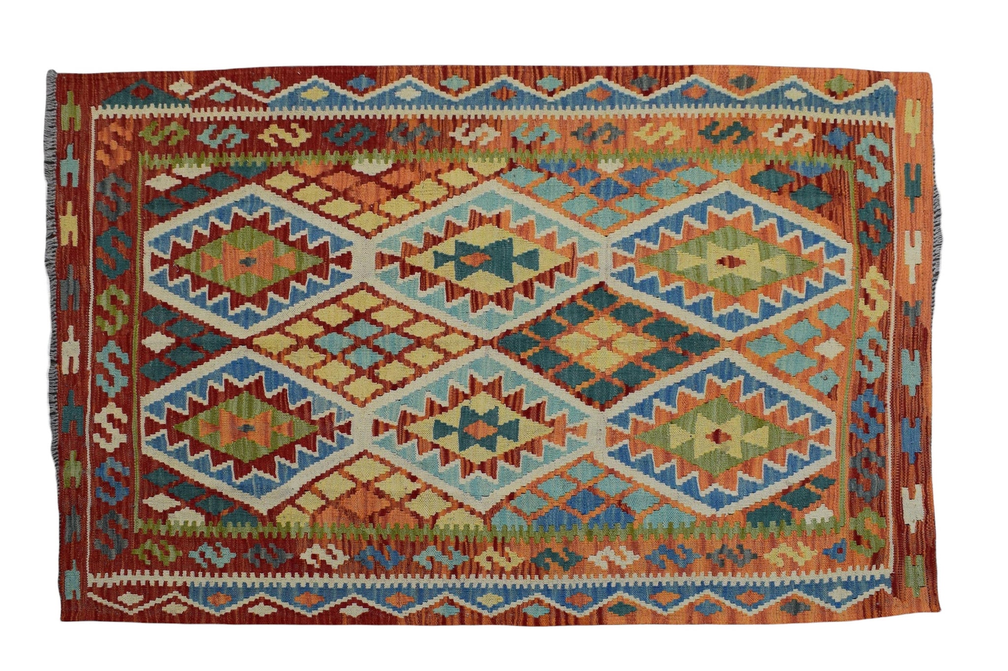 4X5 Turkish Vintage Kilim Rug, Handmade Wool Area Rug