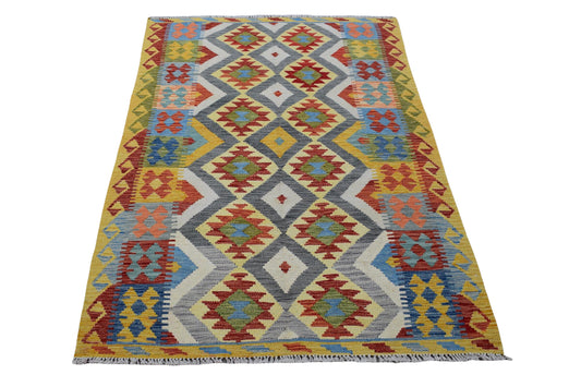 3X6 Turkish Vintage Kilim Rug | Handmade Wool Area Rug | Handwoven Artistic Carpet for Living Room, Bedroom, Kitchen (3.44 x 6.1 ft)